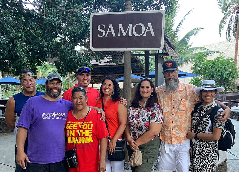 Tiffany Herron poses with her newfound siblings and their spouses in Hawaii in 2019. From left are Gene Briski, Cain and Liz Kamano, Michael and Tiffany Herron, Lisa Ino and Alex and Alisha Briski. Herron, who was adopted as an infant, connected with her biological family after taking a DNA test through Ancestry.com. / Contributed photo