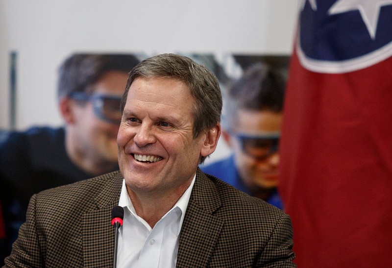 Gov. Bill Lee speaks at a roundtable discussion during a visit to Gestamp Inc. on Friday, Feb. 1, 2019, in Chattanooga, Tenn. This was Gov. Lee's first visit to Chattanoga as Governor of Tennessee.