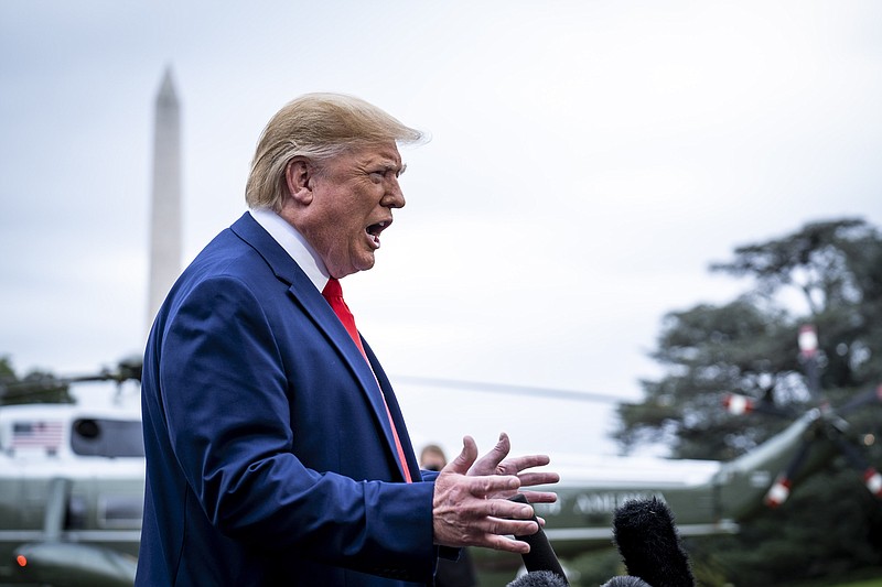 President Donald Trump speaks to reporters as he leaves the White House en route to Florida on Thursday, Oct. 3, 2019. (Pete Marovich/The New York Times)