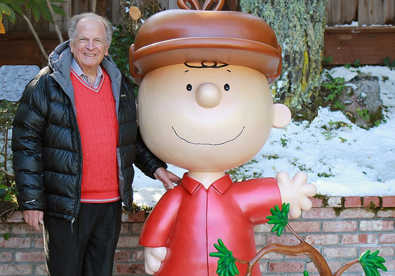 This 2015 photo provided by Jason Mendelson shows Lee Mendelson in Hillsborough, Calif. Lee Mendelson, the producer who changed the face of the holidays when he brought "A Charlie Brown Christmas" to television in 1965 and wrote the lyrics to its signature song, "Christmas Time Is Here," died on Christmas day, Wednesday, Dec. 25, 2019. (Jason Mendelson via AP)