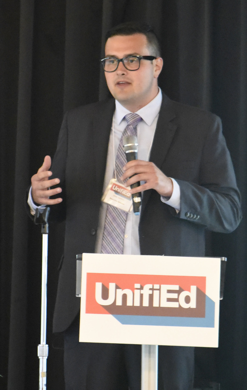 UnifiED Executive Director Jonas Barriere addresses the group before the start of Dr. John Marshall's presentation. UnifiEd launched APEX, an Action Plan for Educational Excellence at the Bessie Smith Cultural Center on August 1, 2017.