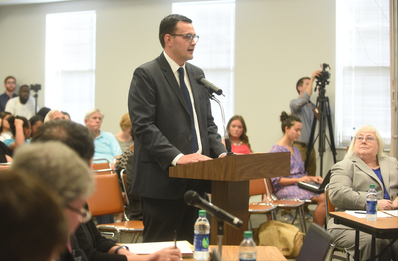 UnifiEd Executive Director Jonas Barriere addresses the school board Thursday, September 15, 2016 at the Hamilton County Department of Education.