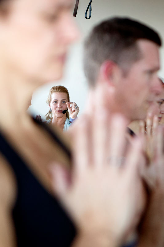 Staff photo by C.B. Schmelter / Heather Dendy, left, leads a yoga class at Southern Soul Yoga on Tuesday, Dec. 31, 2019 in Chattanooga, Tenn. Dendy co-owns the studio with Sara Mingus.