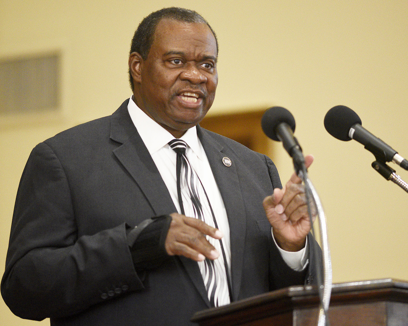 Staff Photo by Robin Rudd/   State Representative Yusuf Hakeem speaks to the attendees.