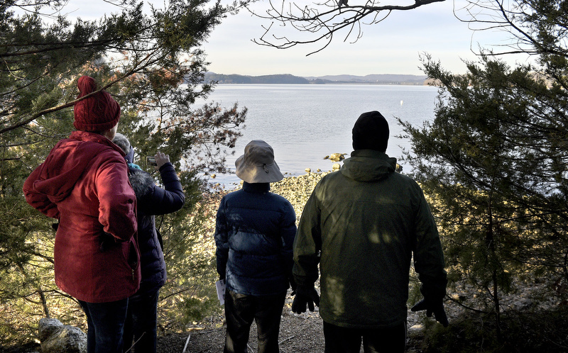 Staff Photo by Robin Rudd/   Hikes look out from the "point" were they can see all down the lake to Chickamauga Dam.  This was the destination of the trek and the hikers backtracked from there.  Booker T. Washington State Park kicked off the new year and decade hosting a two-mile first day hike on January 1, 2020.