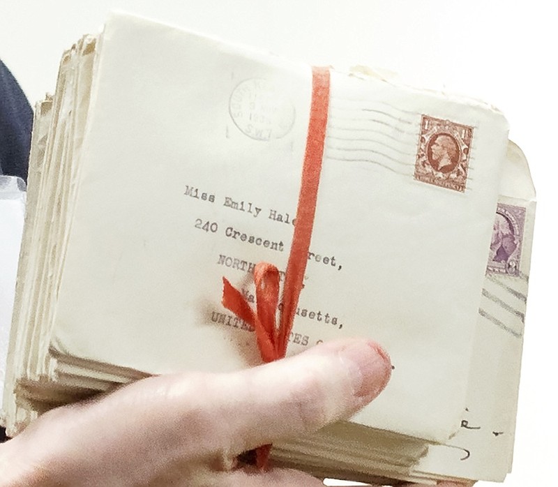 In this Oct. 14, 2019, photo, letters between poet T.S. Eliot and longtime confidante Emily Hale are displayed in Princeton, N.J. Thursday, Jan. 2, 2020 marks the first day that students, researchers and scholars can go to the Ivy League school in New Jersey to see these letters that many are saying may reveal more intimate details about Eliot's life and work. (Shelley Szwast/Princeton University Library via AP)

