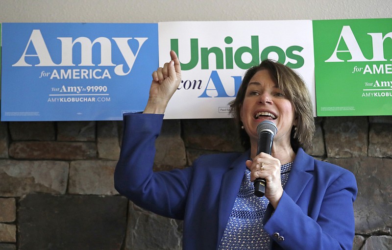 Associated Press File Photo / Democratic presidential candidate Sen. Amy Klobuchar, D-Minnesota, speaks to supporters in Seattle in September.