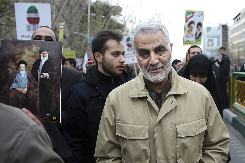 Associated Press File Photo / Gen. Qassem Soleimani, leader of Iran's powerful Quds Force, said to be the country's top security and intelligence commander, and in the planning stages of violence against Americans and others, was killed in a U.S. drone strike at the Baghdad International Airport.