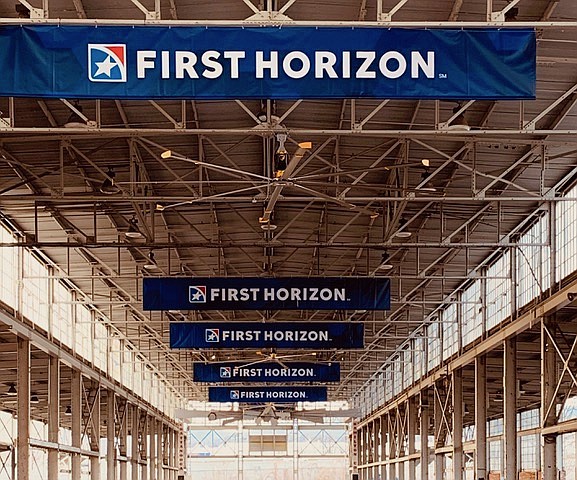 Contributed photo by First Horizon / Banners display the new name of the First Horizon Pavilion near Finley Stadium on Carter Street.