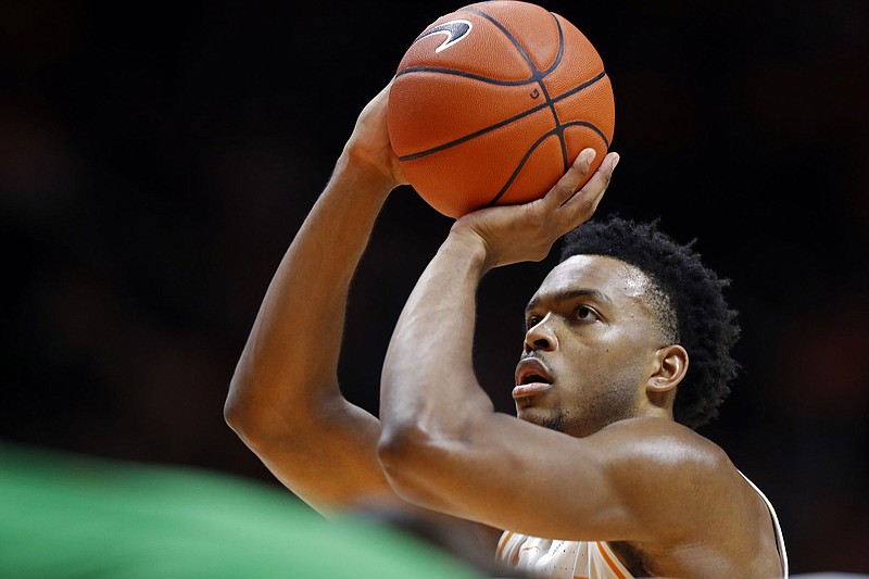 Tennessee freshman guard Josiah-Jordan James shoots a free throw during the second half of the Vols' 72-43 win against Florida A&M on Dec. 4 in Knoxville. / AP photo by Wade Payne