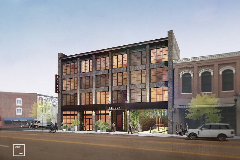 Construction began this week on a 64-room Kinley hotel scheduled to open next year at 1409 Market Street across from the Chattanooga Choo Choo. / Rendering by the Chattanooga architectural firm of Tinker Ma, Inc., contributed photo from Vision Hospitality