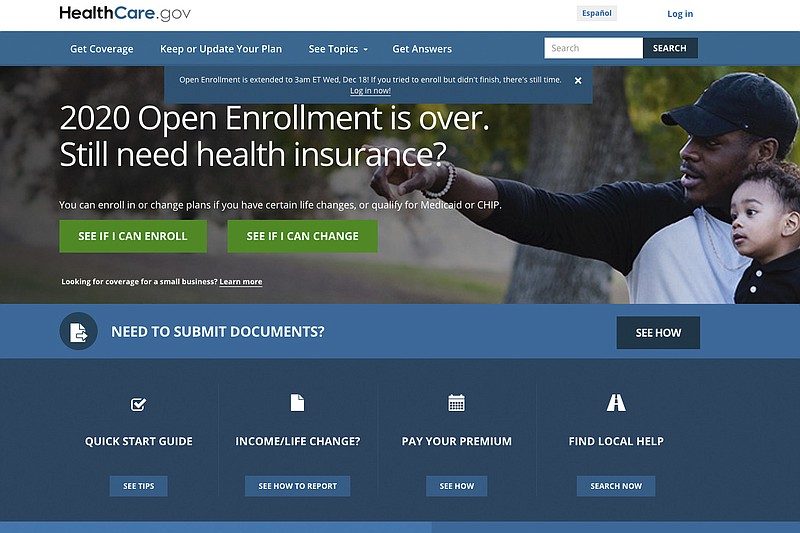 This screen grab from the website HealthCare.gov shows the extended deadline for signing up for health care coverage for 2020. The Trump administration says people will get more time to sign up for "Obamacare" health insurance following a spate of computer glitches over the weekend. The Centers for Medicare and Medicaid Services says the new HealthCare.gov deadline is 3 a.m. Eastern time on Wednesday, Dec. 18. (Centers for Medicare and Medicaid Services via AP)