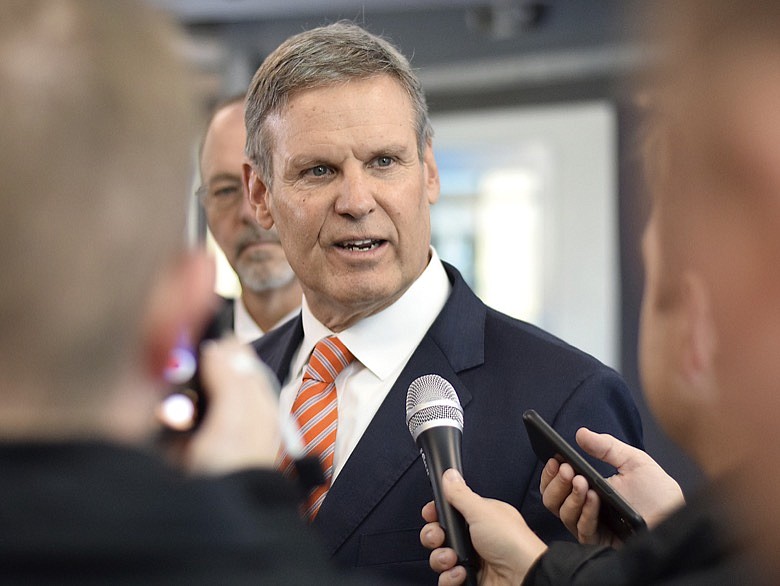 In this Jan. 7, 2020, file photo, Tennessee Gov. Bill Lee speaks to the media during a tour of Cleveland High School in Cleveland, Tenn. Lee's administration has invoked executive privilege multiple times to withhold documents from public records requests, even though such privilege is not defined in the state's law, nor mentioned in its constitution. (Robin Rudd/Chattanooga Times Free Press via AP, File)