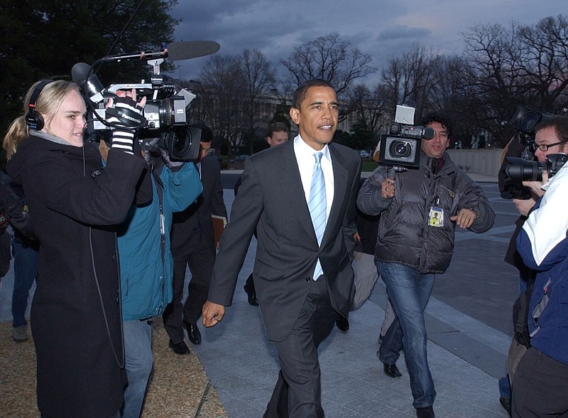 Sen. Barack Obama, D-Ill., arrives on Capitol Hill in Washington Tuesday,  Jan., 16, 2007, to vote, after announcing earlier he intends to form a presidential exploratory committee. (AP Photo/Dennis Cook)