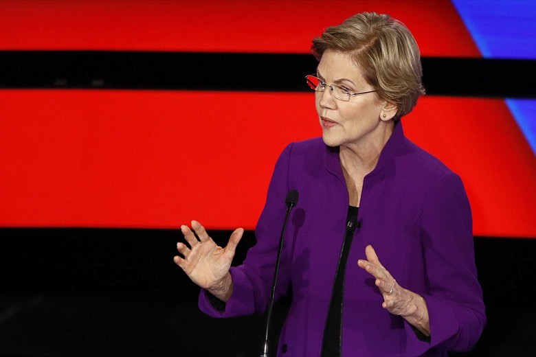 Democratic presidential candidate Sen. Elizabeth Warren, D-Mass., speaks Tuesday, Jan. 14, 2020, during a Democratic presidential primary debate hosted by CNN and the Des Moines Register in Des Moines, Iowa. (AP Photo/Patrick Semansky)