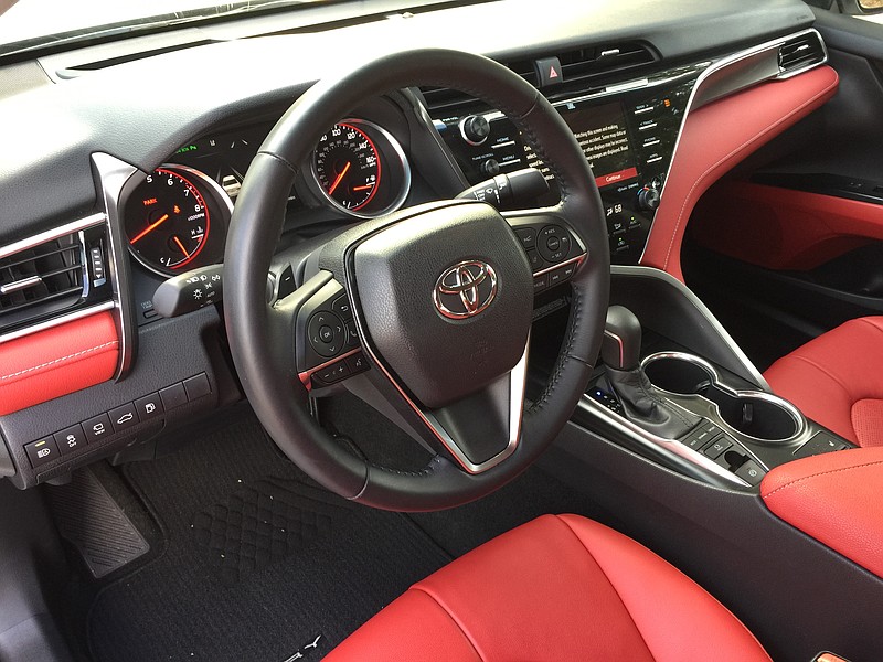 The red and black interior in the 2018 Toyota Camry XSE adds to the sports car vibe.


