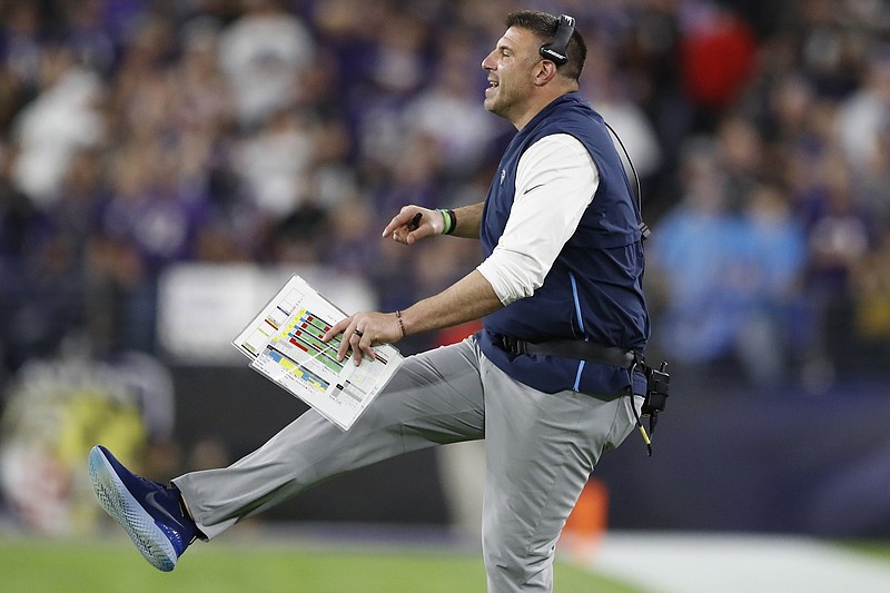 Tennessee Titans coach Mike Vrabel's second season with the team already includes two impressive playoff wins against the New England Patriots and the Baltimore Ravens, but they aren't resting on those gains with Sunday's AFC title game at Kansas City next. / AP photo by Julio Cortez