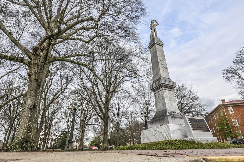 The Confederate statue is located in the Circle at the University of Mississippi, in Oxford, Miss. on Thursday, January 16, 2020. (Bruce Newman/The Oxford Eagle via AP)


