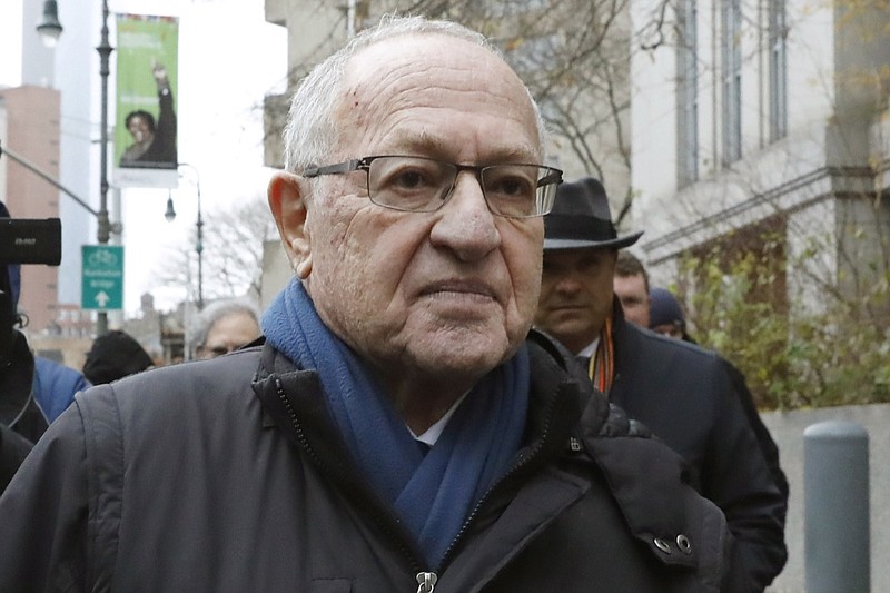 FILE - In this Dec. 2, 2019 file photo, Attorney Alan Dershowitz leaves federal court, in New York. President Donald Trump's legal team will include former Harvard University law professor Alan Dershowitz and Ken Starr, the former independent counsel who led the Whitewater investigation into President Bill Clinton, according to a person familiar with the matter. The team will also include Pam Bondi, the former Florida attorney general.(AP Photo/Richard Drew)