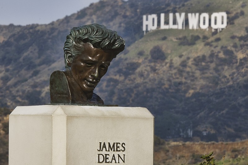 This Friday, Jan. 17, 2020, photo shows a bust of actor James Dean at the Griffith Observatory in the Griffith Park area of Los Angeles. Travis Cloyd, who is leading the revival of Dean for his appearance in "Finding Jack," says his company will eventually offer the late actor's digital likeness for a range of roles in movies, TV and video games. (AP Photo/Richard Vogel)