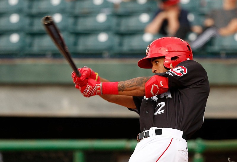 Chattanooga center fielder Jose Siri bats during the Lookouts' home baseball game against the Jackson Generals at AT&T Field on Friday, July 5, 2019, in Chattanooga, Tenn. 