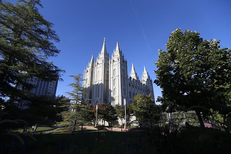 In this Oct. 5, 2019, file photo, the Salt Lake Temple of the Church of Jesus Christ of Latter-Day Saints is shown in Salt Lake City. The discredited practice of conversion therapy for LGBTQ children is now banned in Utah, making it the 19th state and one of the most conservative to prohibit it. (AP Photo/Rick Bowmer, File)