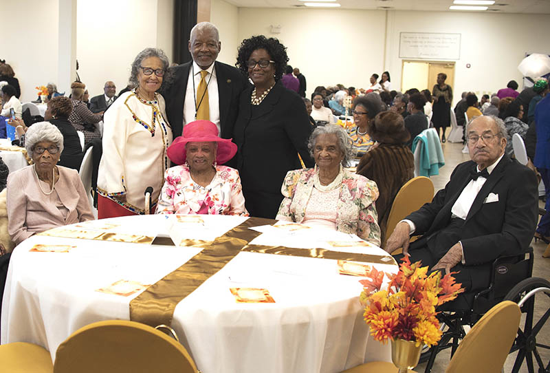 Seated, guests of honor: Josephine Foster, Eunice Rooks and Milvyn & Archie Hanner. Back row: Charlene Kilpatrick and Gregory & Patricia Beck./ Photo by Michael Hampton