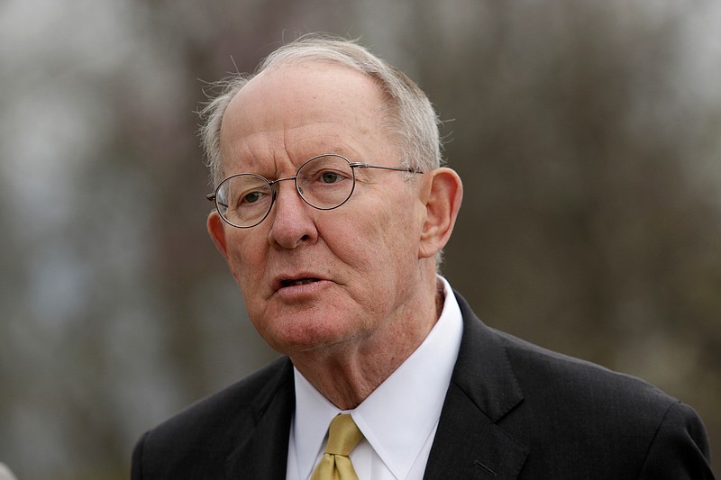 Staff photo by Doug Strickland / U.S. Sen. Lamar Alexander, R-Tenn., addresses the media during a visit to Point Park on April 3, 2018, in Lookout Mountain, Tenn.