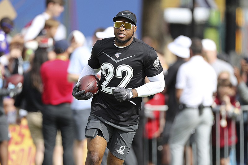 AFC running back Derrick Henry of the Tennessee Titans carries the ball during Pro Bowl practice Thursday in Kissimmee, Fla. / AP photo by Gregory Payan