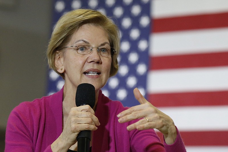 Sen. Elizabeth Warren, D-Mass., Democratic presidential candidate, speaks during a town hall meeting Saturday, Jan. 25, 2020, in Muscatine, Iowa. (AP Photo/Sue Ogrocki)