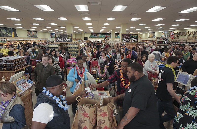 Shoppers are crammed into a new Trader Joe's store, which opened in October in west Little Rock. Lines of prospective shoppers stretched for over 100 yards before the store opened. / Arkansas Democrat-Gazette/John Sykes Jr.