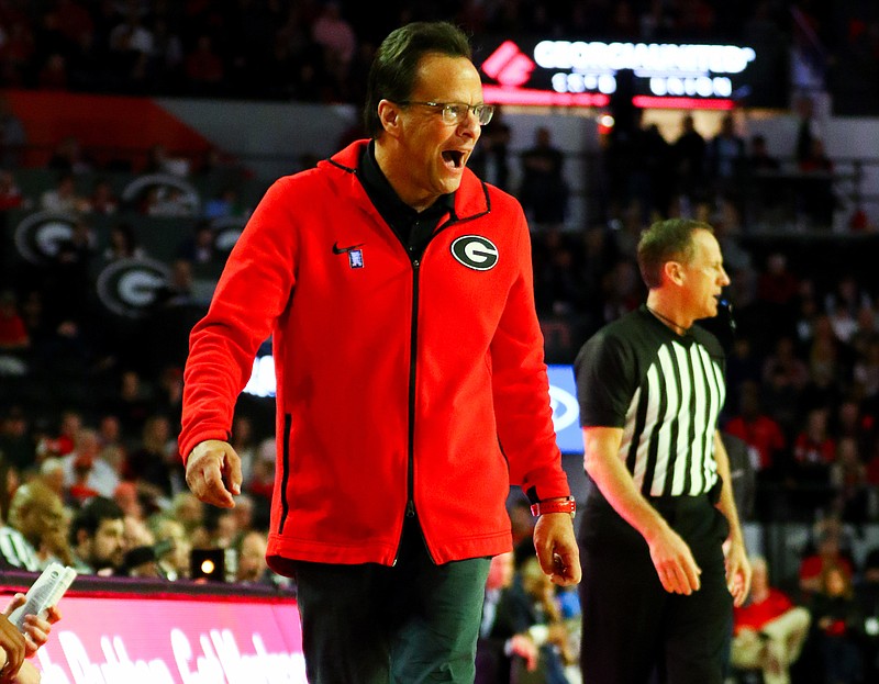 Georgia second-year basketball coach Tom Crean watches the action during Saturday night's 70-60 home loss to visiting Ole Miss. / Georgia photo/Tony Walsh