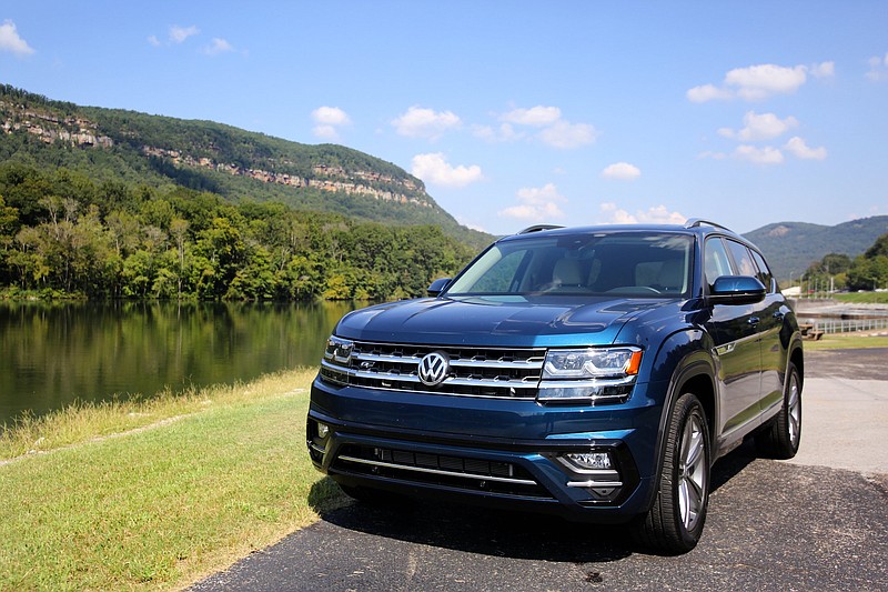 Staff file photo / The Volkswagen Atlas SUV, photographed on Raccoon Mountain in Marion County, Tennessee, has three rows of seats and handles seven passengers.