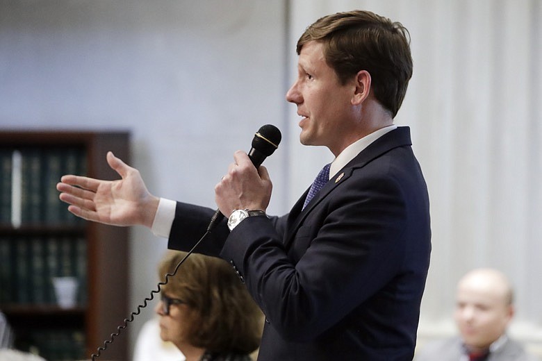 Sen. Brian Kelsey, R-Germantown, speaks during a debate on school voucher legislation Wednesday, May 1, 2019, in Nashville, Tenn. The GOP-supermajority House and Senate passed a negotiated version of the bill that would increase the amount of public dollars that can pay for private tuition and other expenses. (AP Photo/Mark Humphrey)