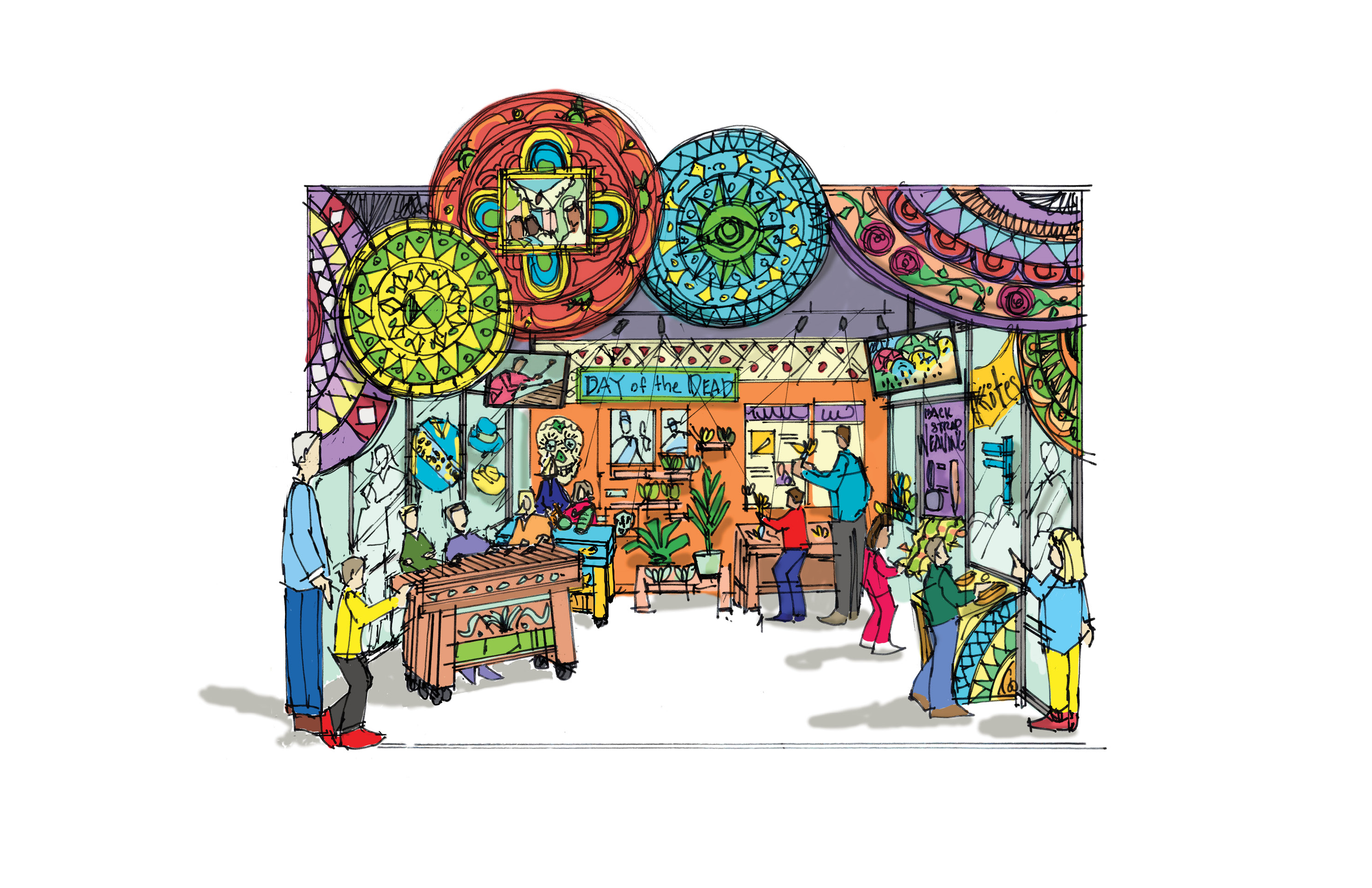 This artist's rendering shows plans for the Children's Discovery Museum's new permanent arts exhibit, with two rotating spaces featuring cultural celebrations such as the Guatemalan Kite Festival and Chinese New Year. Those two spaces will be refreshed every two to three years. A third permanent exhibit space will be devoted to Appalachian/East Tennessee music and culture.