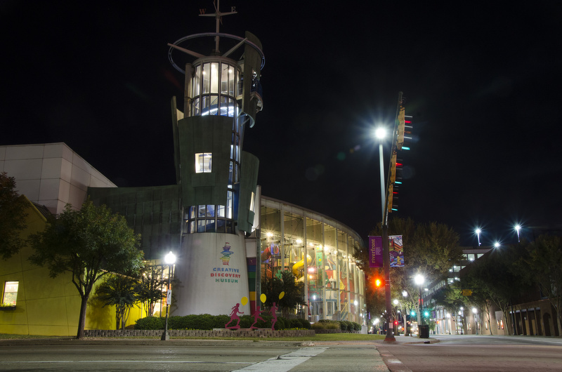 The Creative Discovery Museum sits on the corner of 4th and Chestnut Street at night in Chattanooga, Tenn., on Monday, November 3, 2014.
