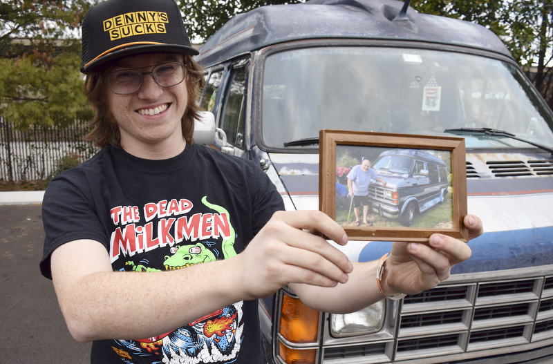 Staff Photo by Robin Rudd/ Preston Rose shows a photo of the van and it's original owner. No one of the