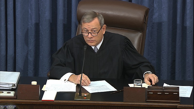 The Associated Press / Chief Justice of the United States John Roberts presides over the impeachment trial against President Donald Trump in the Senate at the U.S. Capitol in Washington, D.C., earlier this week.