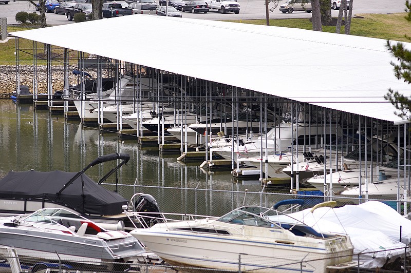 Staff Photo by Robin Rudd/ Many boats are docked in berths at the Chickamauga Harbor Marina, just east of the Chickamauga Dam on January 31, 2020.  