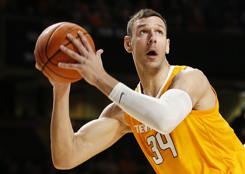 Tennessee forward Uros Plavsic, who played at Chattanooga's Hamilton Heights Christian Academy, started and scored 16 points in the Vols' loss Saturday at Mississippi State. / AP file photo by Mark Humphrey