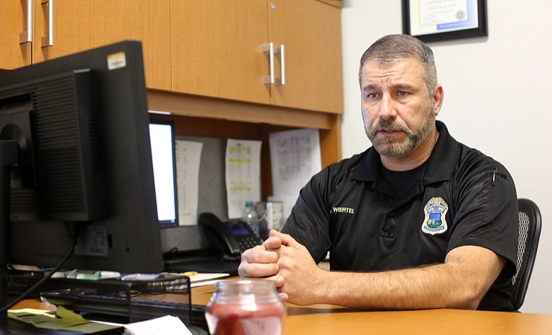 Family Justice Center Sgt. Steve Wiertel speaks about domestic violence and how domestic violence cases are handled by Chattanooga police investigators Thursday, Dec.20, 2019 during an interview in his office at the Family Justice Center in Chattanooga, Tennessee. / Staff photo by Erin O. Smith