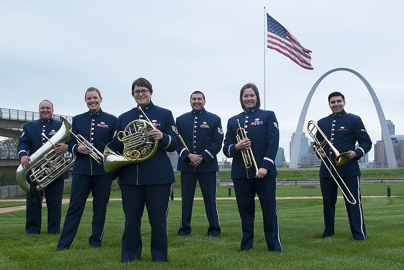 Scott Air Force Base Public Affairs Photo / Airlifter Brass is a brass quintet with percussionist from within the U.S. Air Force Band of Mid-America.