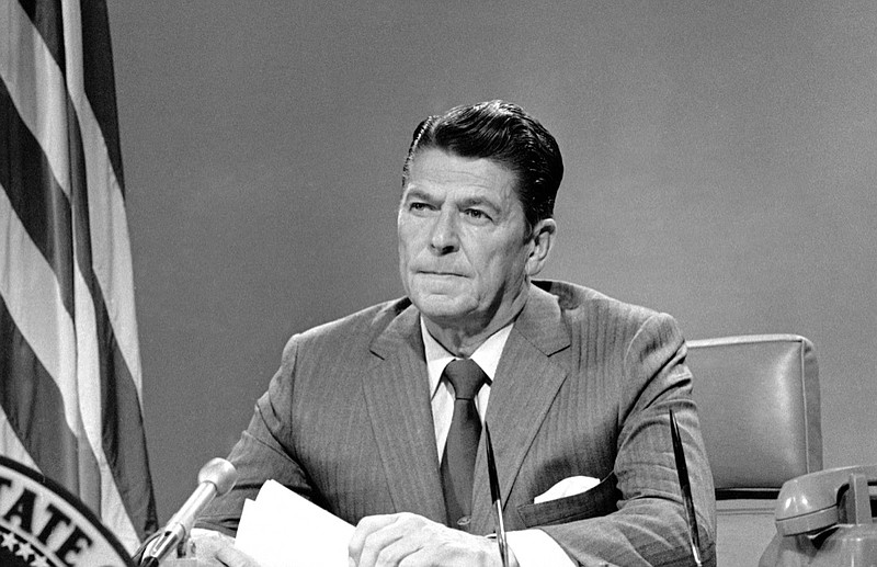 Gov. Ronald Reagan expressed varied emotions during a statewide address on television in Sacramento Wednesday, May 7, 1970 where he discussed his announced closing of California University and State College campuses and observers felt he was near, as he finished the broadcast. (AP Photo)