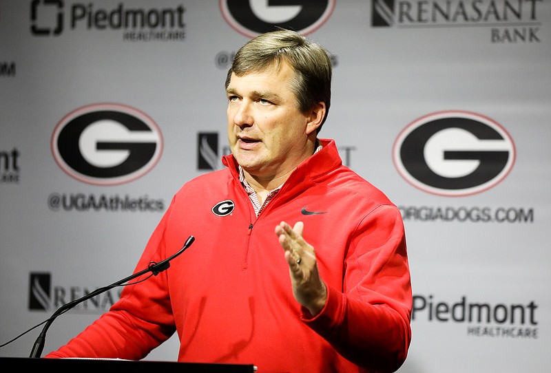 Georgia football coach Kirby Smart discusses his top-ranked recruiting class Wednesday in Athens. / Georgia photo by Tony Walsh