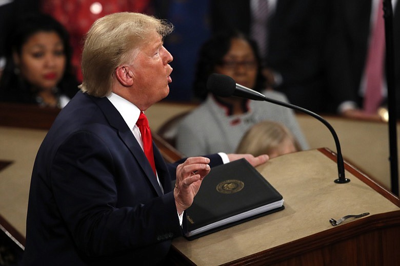 President Donald Trump delivers his State of the Union address to a joint session of Congress on Capitol Hill in Washington, Tuesday, Feb. 4, 2020. (AP Photo/J. Scott Applewhite)