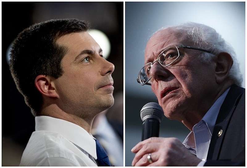 This combination of Jan. 26, 2020, photos shows at left, Democratic presidential candidate former South Bend, Ind., Mayor Pete Buttigieg on Jan. 26, 2020, in Des Moines, Iowa; and at right Democratic presidential candidate Sen. Bernie Sanders, I-Vt., in Sioux City, Iowa. (AP Photo)


