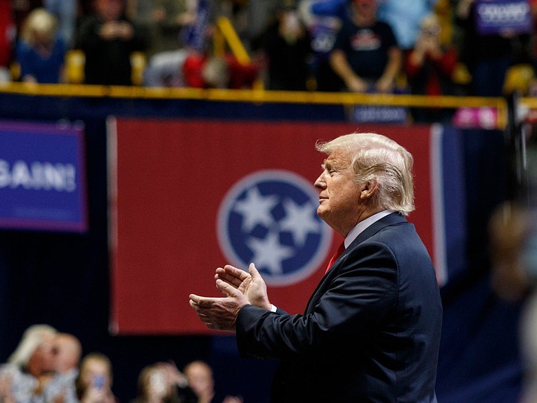 President Donald Trump speaks during a rally at McKenzie Arena on Sunday, Nov. 4, 2018, in Chattanooga, Tenn. President Trump visited the scenic city along with Vice President Mike Pence to stump for Tennessee Senatorial candidate Marsha Blackburn. / Staff file photo by Doug Strickland