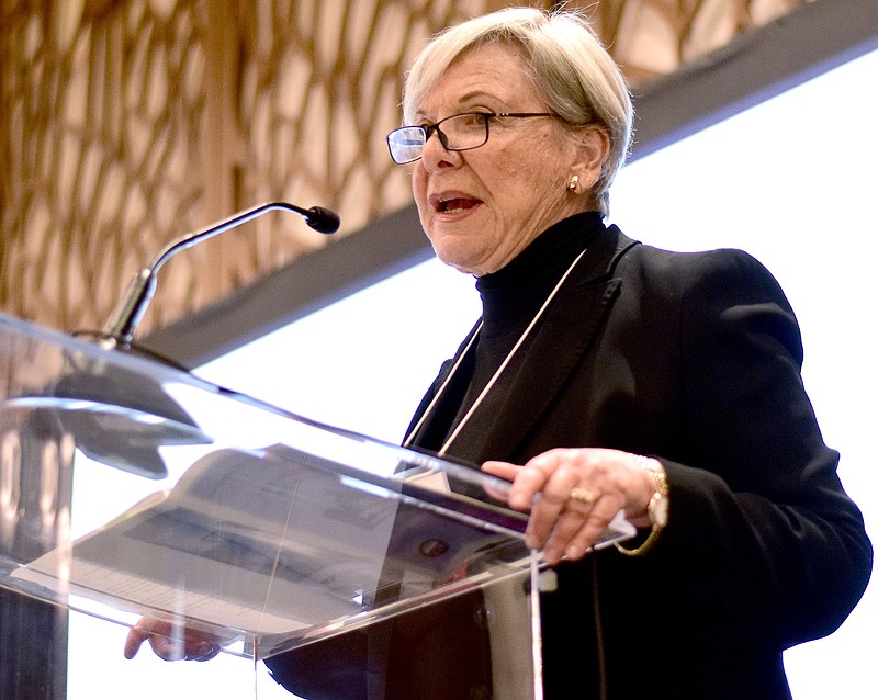 Staff Photo by Robin Rudd / Carol Berz welcomes participants to the third annual Statewide Women's Policy Conference at the Westin on February 7, 2020.