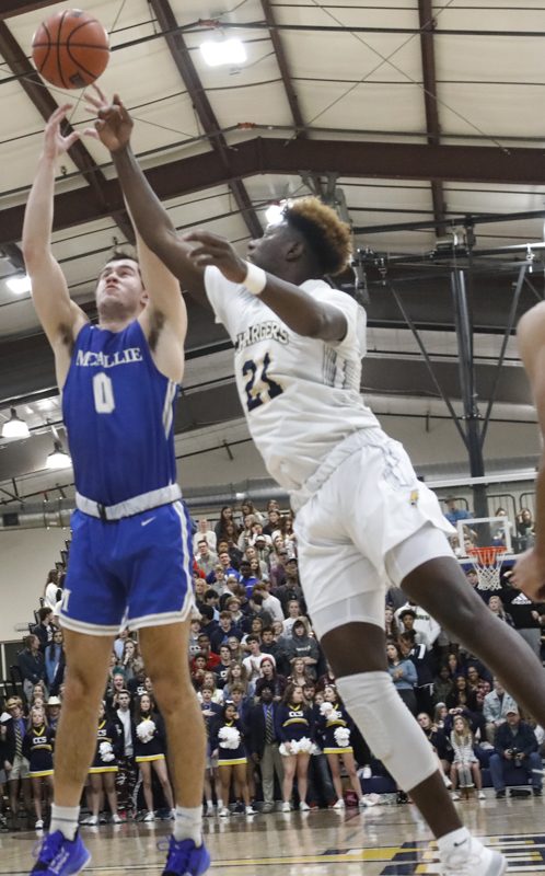 Staff photo by Troy Stolt / McCallie's Spencer Turner (0) shoots the ball during the boy's basketball game between Chattanooga Christian and McCallie at Chattanooga Christian on Friday, Feb. 7, 2020 in Chattanooga, Tenn.