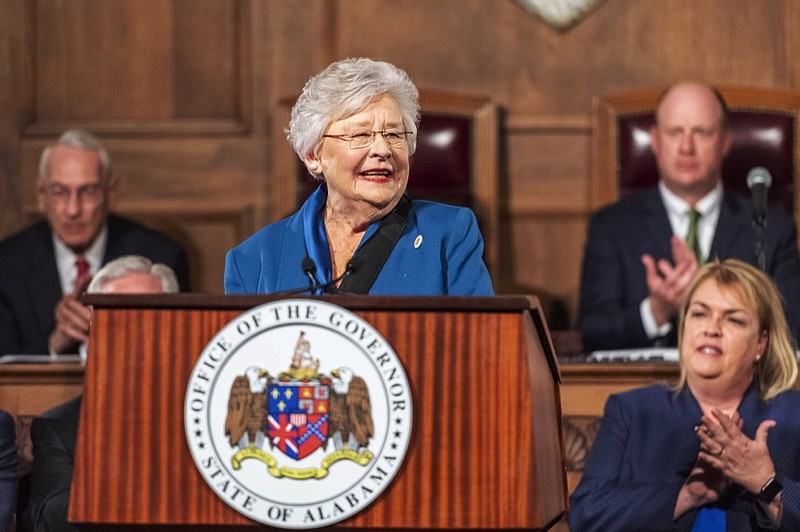 FILE - In this Feb. 4, 2020 file photo, Gov. Kay Ivey gives the State of the State Address to a joint session of the Alabama Legislature in the old house chamber of the Alabama State Capitol in Montgomery, Ala. (AP Photo/Vasha Hunt, File)



